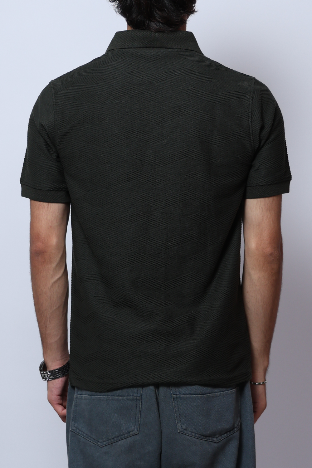 GREEN TEXTURED KNITTED POLO