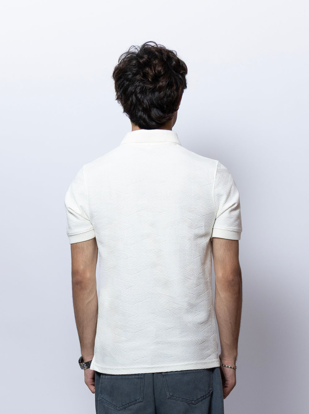 WHITE TEXTURED KNITTED POLO