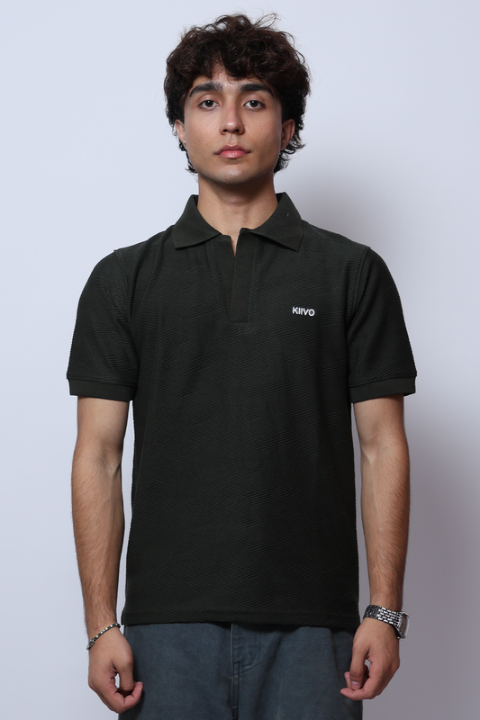 GREEN TEXTURED KNITTED POLO