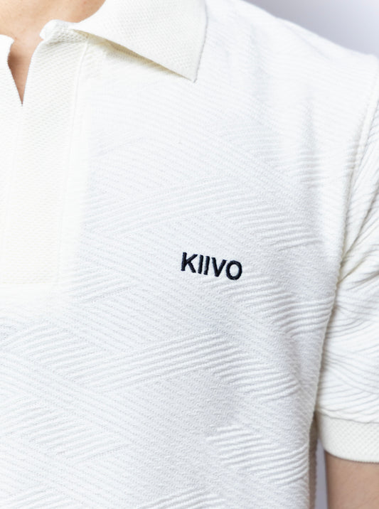 WHITE TEXTURED KNITTED POLO