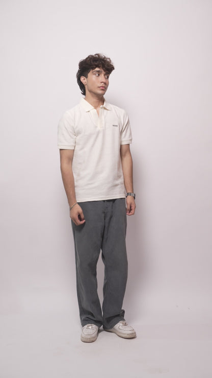 WHITE TEXTURED KNITTED POLO