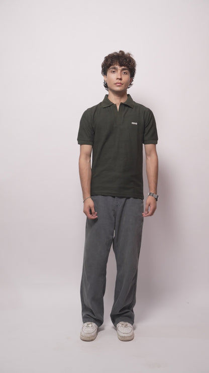GREEN TEXTURED KNITTED POLO